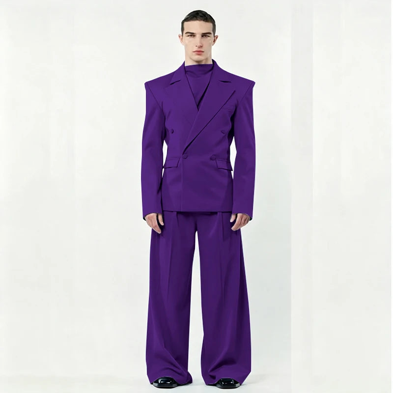 Chic Loose Men's Suits 2 Pieces Jacket Pant Sets Double Breasted Peak Lapel Special Customize Male Clothing Fashion Stylish 2025