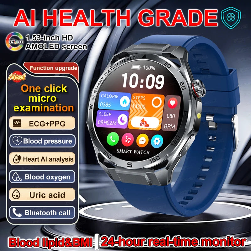 New AI Health Diagnose Smart Watch ECG+PPG Physical examination BP BO2 Uricacid Call Health Tracker Smartwatch For Men Women IOS