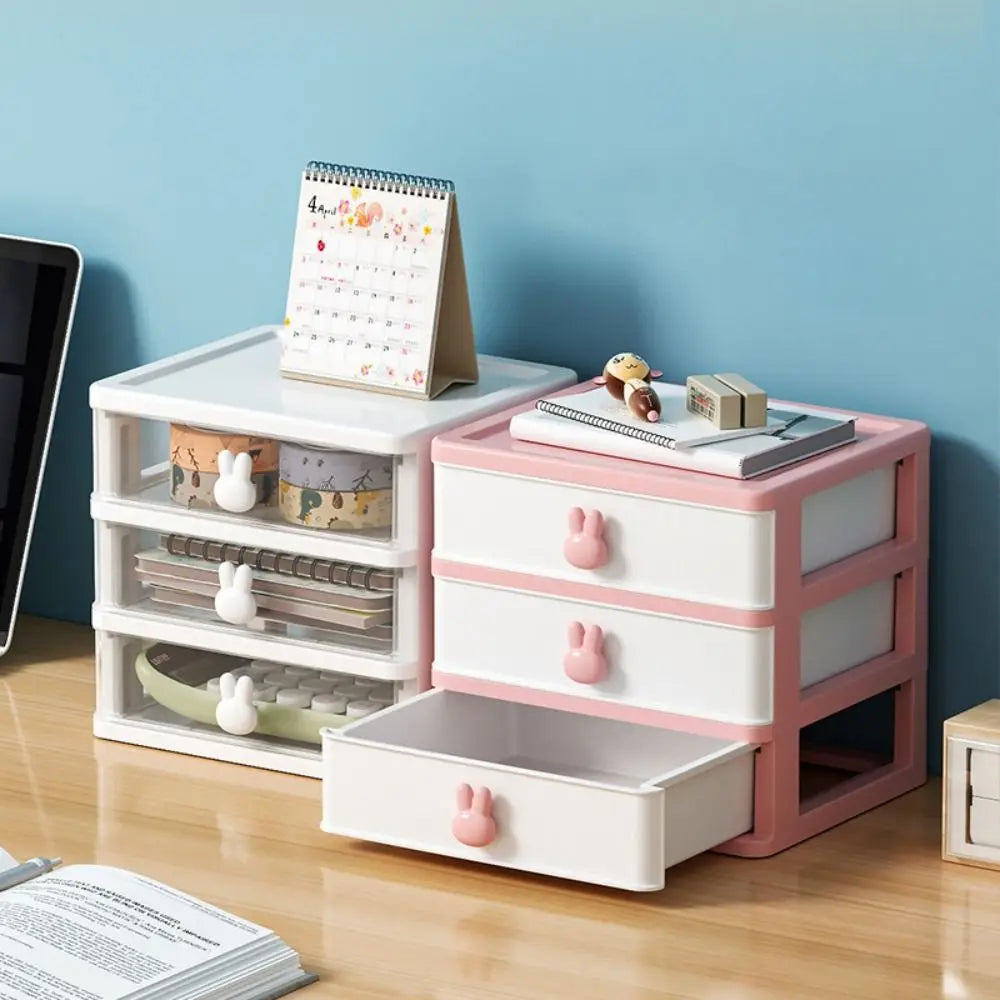 Stacked Plastic Desk Organizer with Drawers