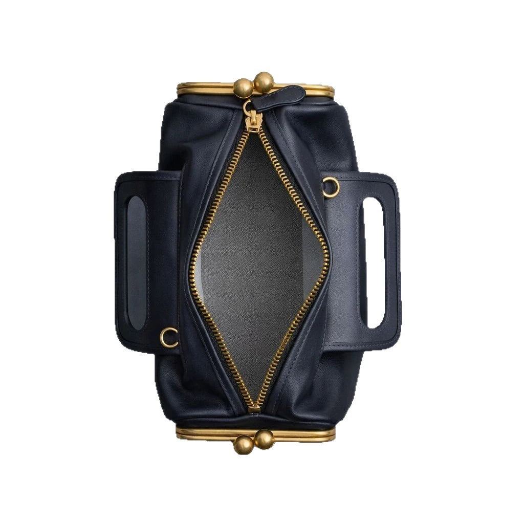 Alirattan 2026 New Arrival Women Black Retro Handle Handbag, Luxury Designer Gold Hardware Structured Shoulder Crossbody Bag