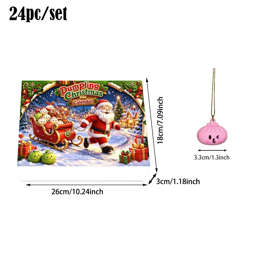 24pcs Dumpling Christmas Ornaments Advent Calendar, 3D Hanging Decor, Santa Snowman, Family Christmas Gift