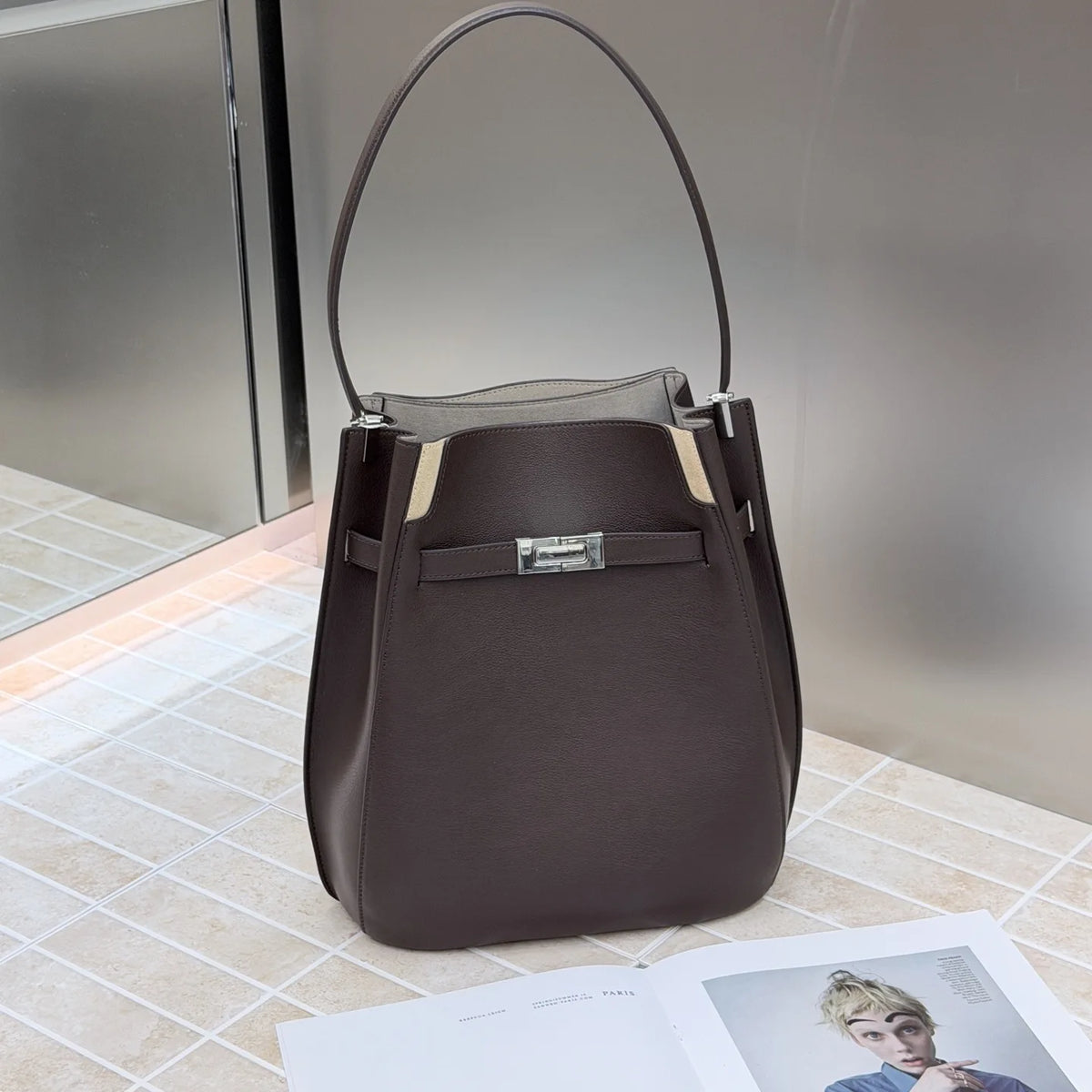 2026 New Fashion Women Bags Luxury Brand Genuine Leather Shoulder Bags Ins Hot Cowhide Leather Bucket Bags Top Quality Handbags