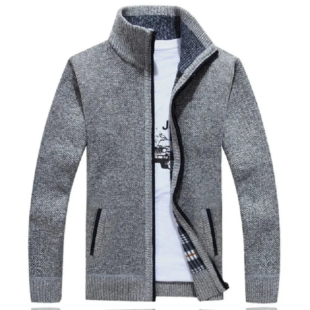 Winter New Men's Knitted Sweater Coat Long Sleeve Thick Cardigan Fleece Zipper Male Causal Solid Color Clothing Male Blouse