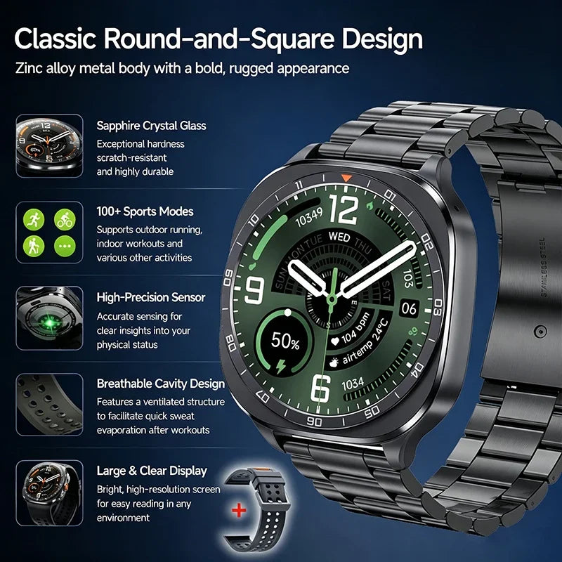 2026 W9 400mAh Men Smart Watch Multi Sport Modes Fitness Tracking Bluetooth Calling Large Battery SOS Outdoor Compass Smartwatch