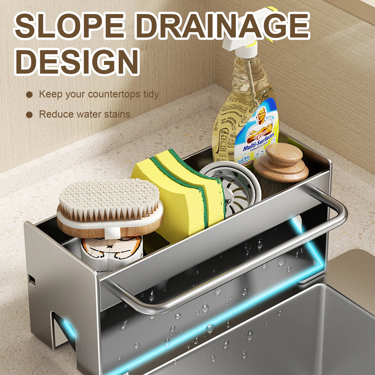 Porte-éponge de cuisine en acier au carbone, égouttoir d’évier pour savon, porte-serviette et étagère de rangement pour accessoires de salle de bain