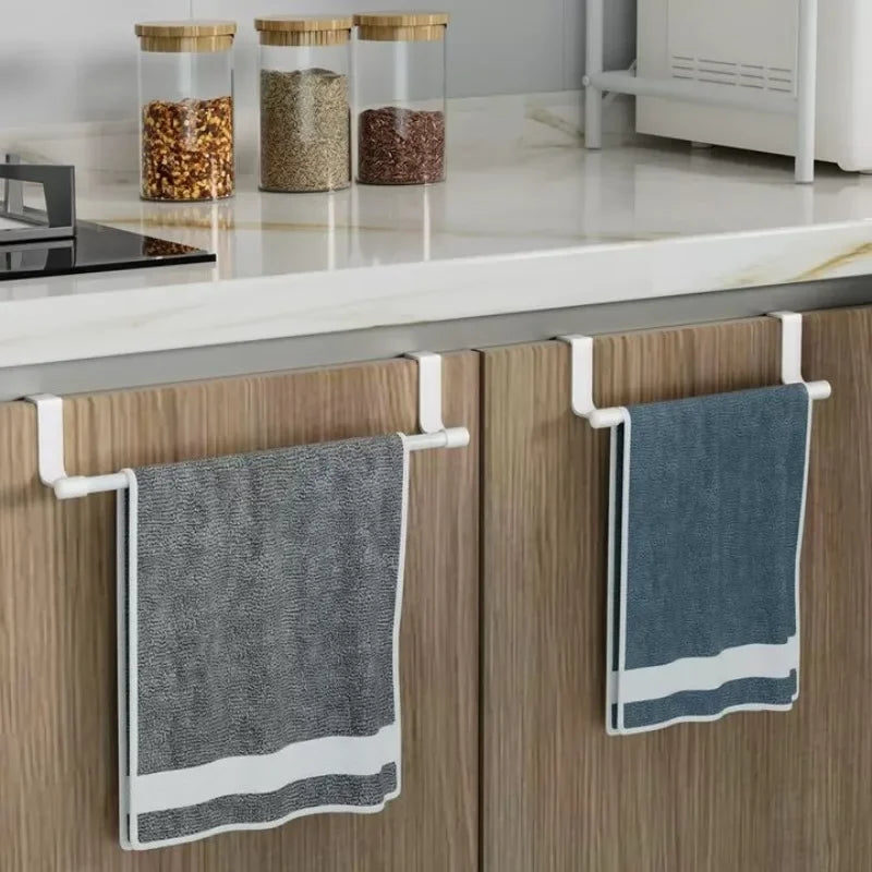 No Drill Hanging Towel Rack for Kitchen - Over Cabinet Door Storage Organizer for Dishcloth Gloves Sponge Holder