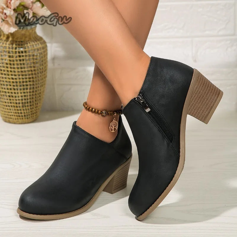 Women's Booties 2025 Autumn Suede Chelsea Boots Fashion Women's Size 43 Platform Boots Side Zipper Heeled Ankle Boots Women's Boots