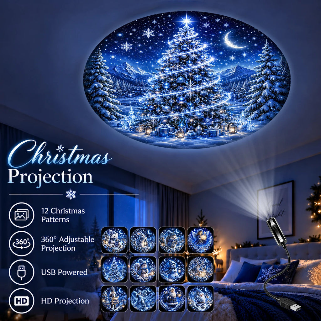 Christmas-Themed Projection Night Light, Suitable for Ceiling Decoration and Creating Festive Ambient Lighting.