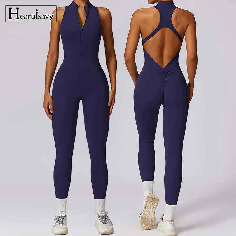 Tuta intera yoga donna con schiena a V