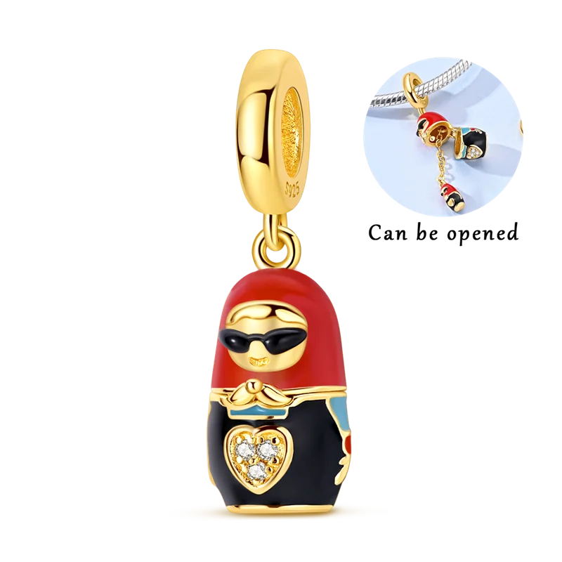 925 Sterling Silver Bright Red Charms Bead CZ Zircon Cute Doll Pendants Fit Original Bracelet DIY Jewelry Women Gift