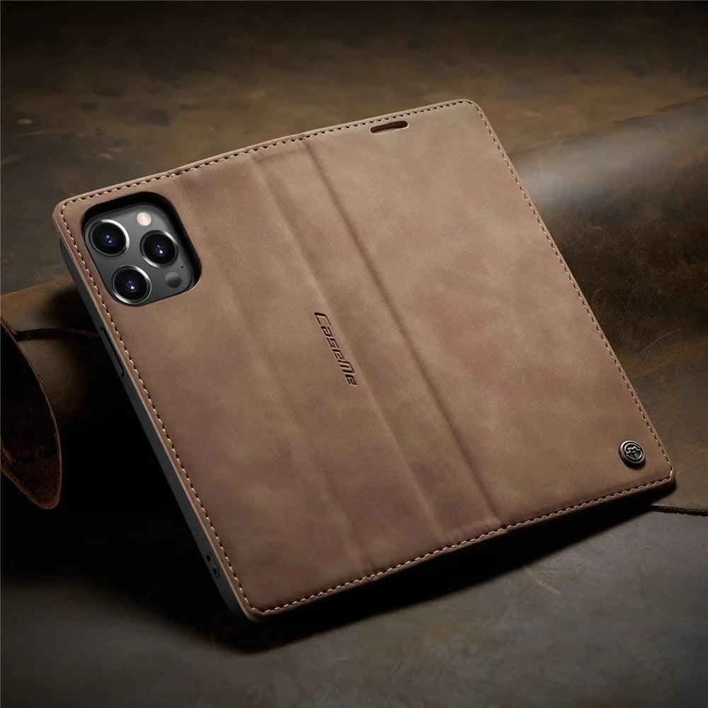 Matte Leather Flip Cover for iPhone 11 12 13 14 15 16e 17 18 Pro Max Mini Air Wallet Case XR XS 8 5S SE 2020 2022 Magnetic Retro