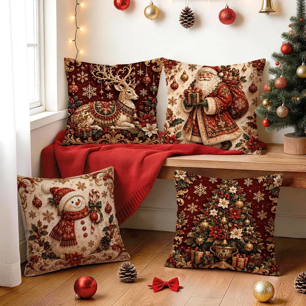1/4 Stück Weihnachts-Reliefmuster-Kissen, Kissenbezug aus Polyester, Dekokissen, Kissenbezug für Zuhause, Auto und Sofa