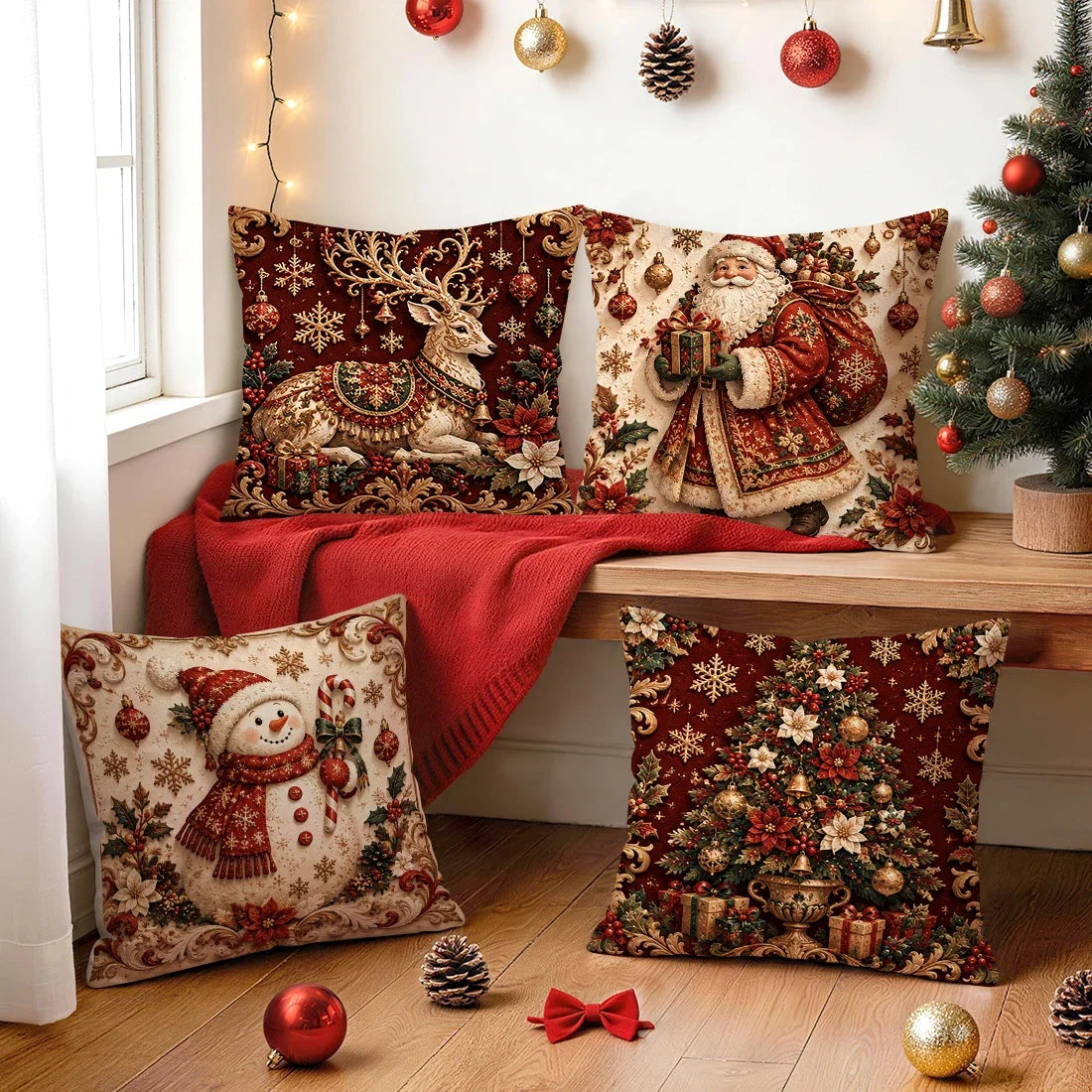 1/4 Stück Weihnachts-Reliefmuster-Kissen, Kissenbezug aus Polyester, Dekokissen, Kissenbezug für Zuhause, Auto und Sofa