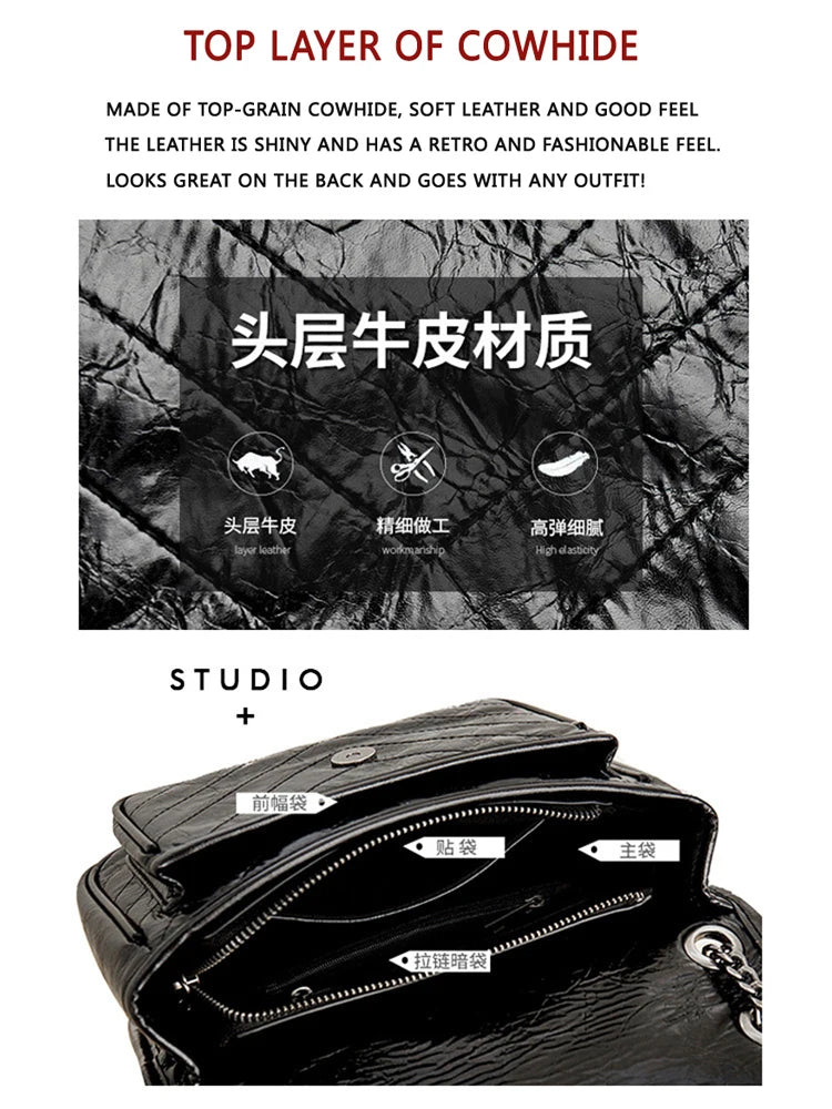 Luxury Genuine Leather Messenger Bag High End Luxury Brand Woman Single Shoulder Underarm Bag Retro Pleated Niki Chain Hobo Bag