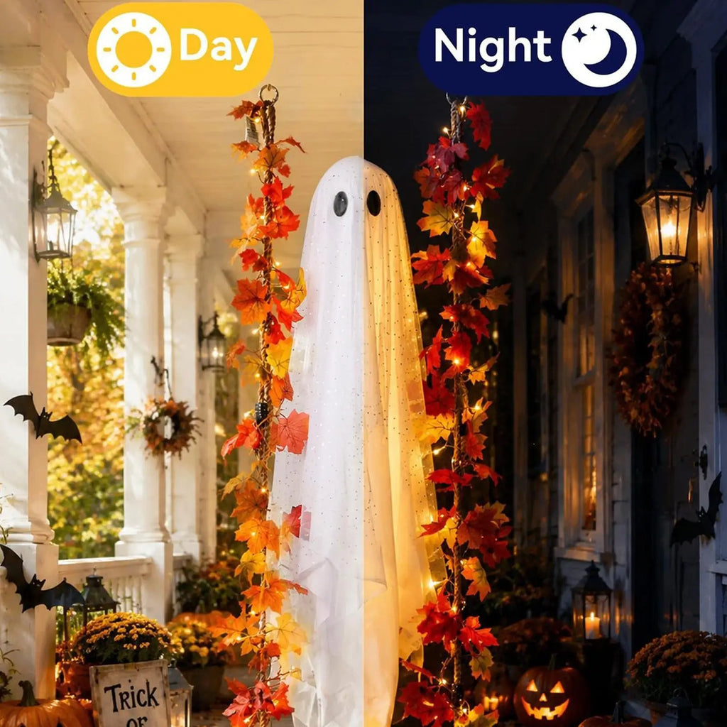 Leuchtende schaukelnde Geister-Dekoration für die Halloween-Veranda, hängende Geister-Schaukel-Dekoration mit beleuchtetem Hexenhut für den Garten