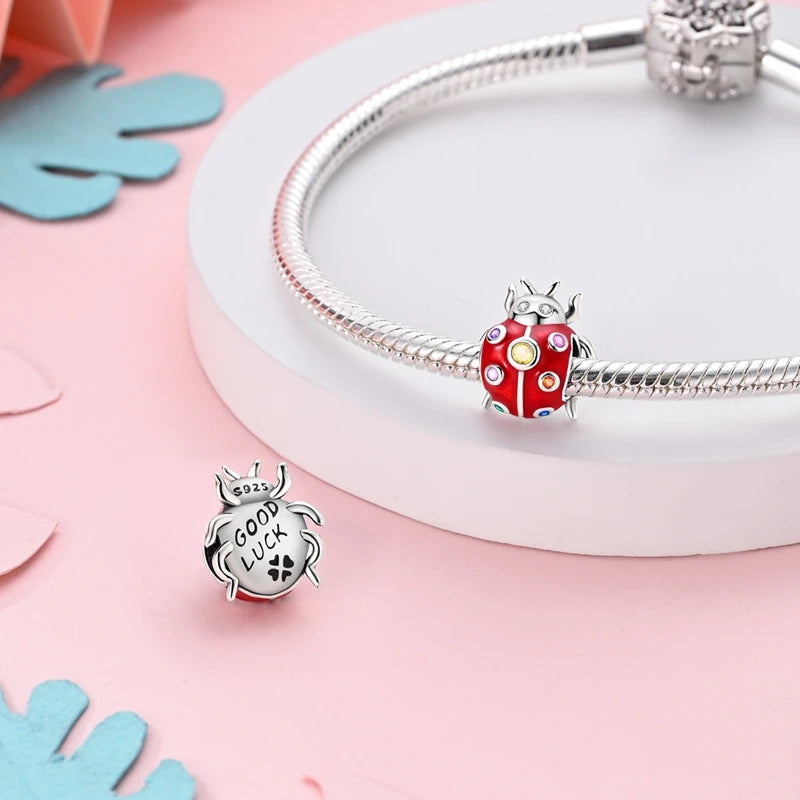 925 Sterling Silver Bright Red Charms Bead CZ Zircon Cute Doll Pendants Fit Original Bracelet DIY Jewelry Women Gift