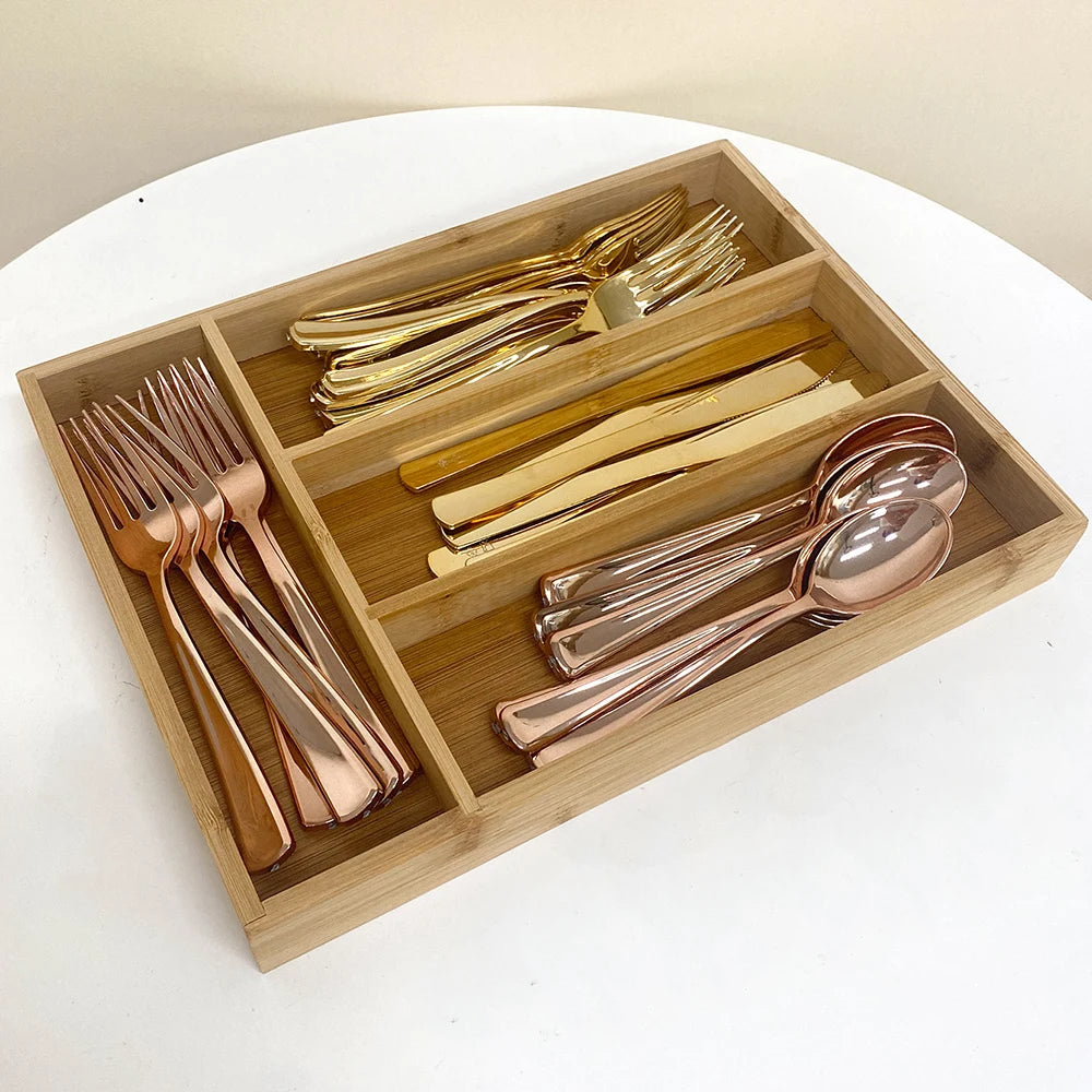 Bandejas organizadoras de cubiertos de bambú, estante de almacenamiento, organizador de cajones de cocina, elegante y ordenado, accesorios para el hogar