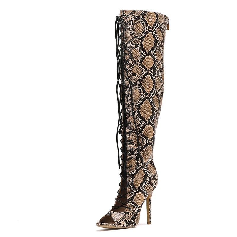 Stivali donna Liyke stampa serpente con lacci