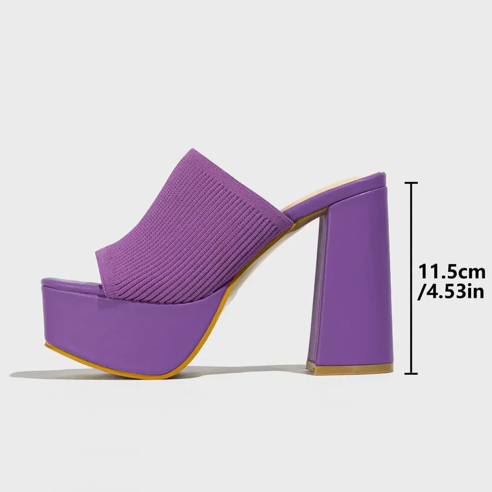 Mules à plateforme en maille style romain à talons épais, escarpins tendance à bout ouvert pour femmes, sandales, pointures 35-42