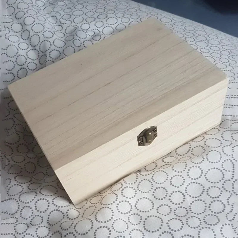 New Home Storage Box Natural Wooden With Lid Golden Lock Postcard Organizer Handmade Craft Jewelry Case Wooden Box Casket Home