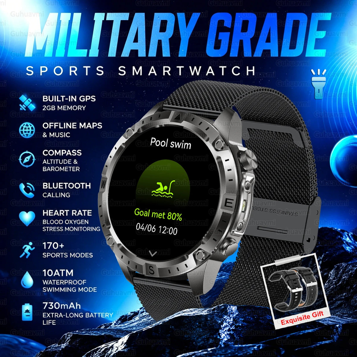 GPS Outdoor Smartwatch with Compass and Offline Map Feature