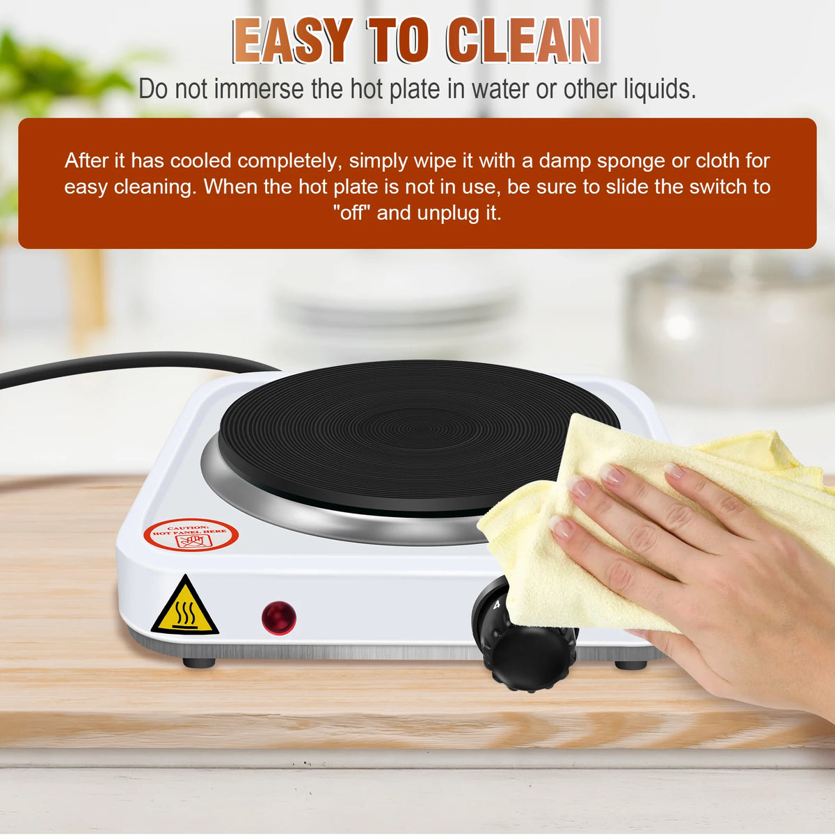 Plaque de cuisson simple 1000 W, plaque chauffante en fonte pour table, réchaud électrique portable avec 5 niveaux de puissance et protection contre la surchauffe