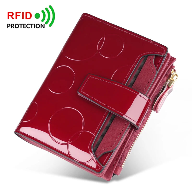 Fashion Women's Wallets RFID Blocking Card Holder Purses for Women Patent Leather Wallet and Handbags with Zip Coin Pockets