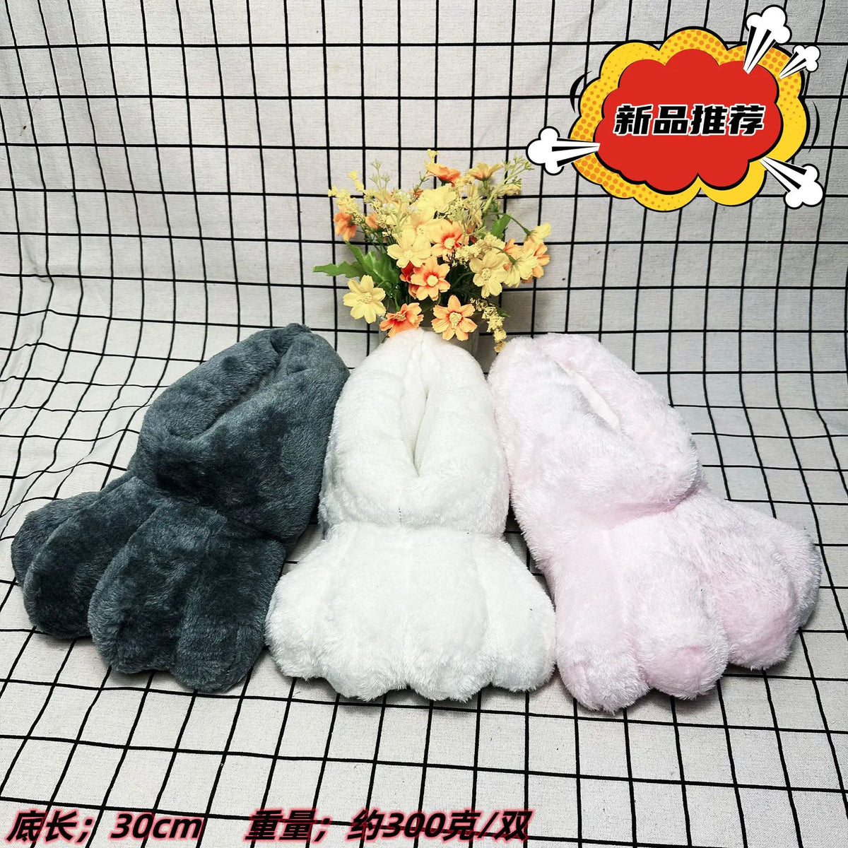 Creative Gray Rabbit Fur Slippers Home Cute Bunny Shoes Slip-on Furry Shoes Women Big Feet Chunky Big Size Shoes
