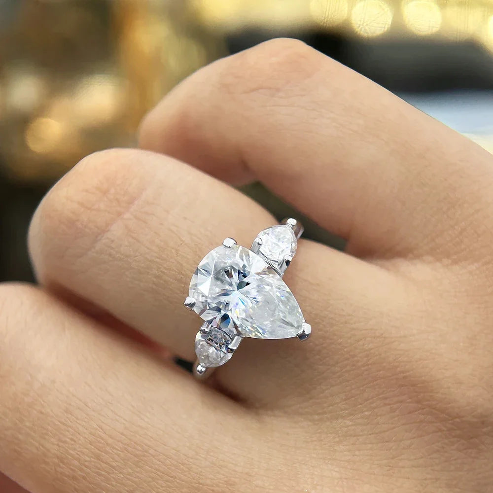 Anillos de compromiso de moissanita con forma de gota para mujer, alianza de boda de plata de ley 925, joyería con diamante de corte pera y certificado GRA