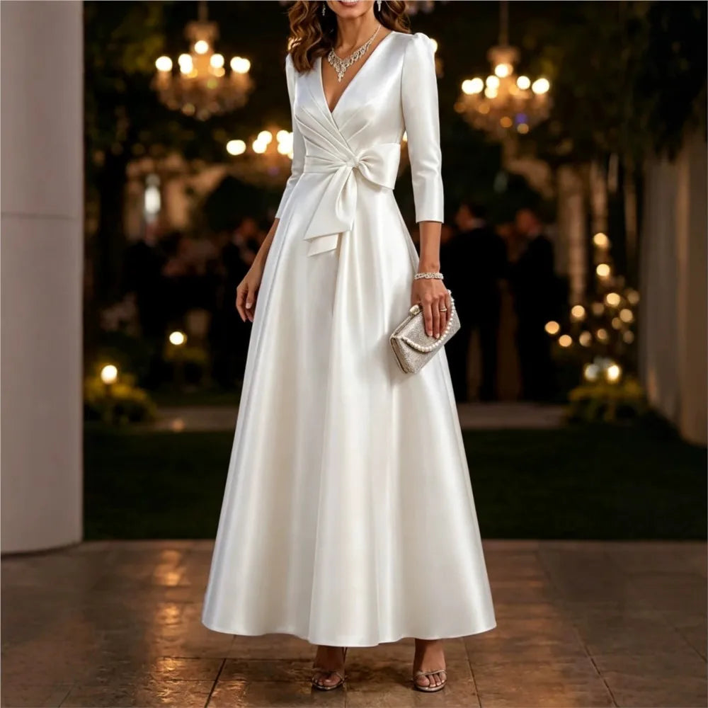 Abito midi da donna con scollo a V e maniche a tre quarti