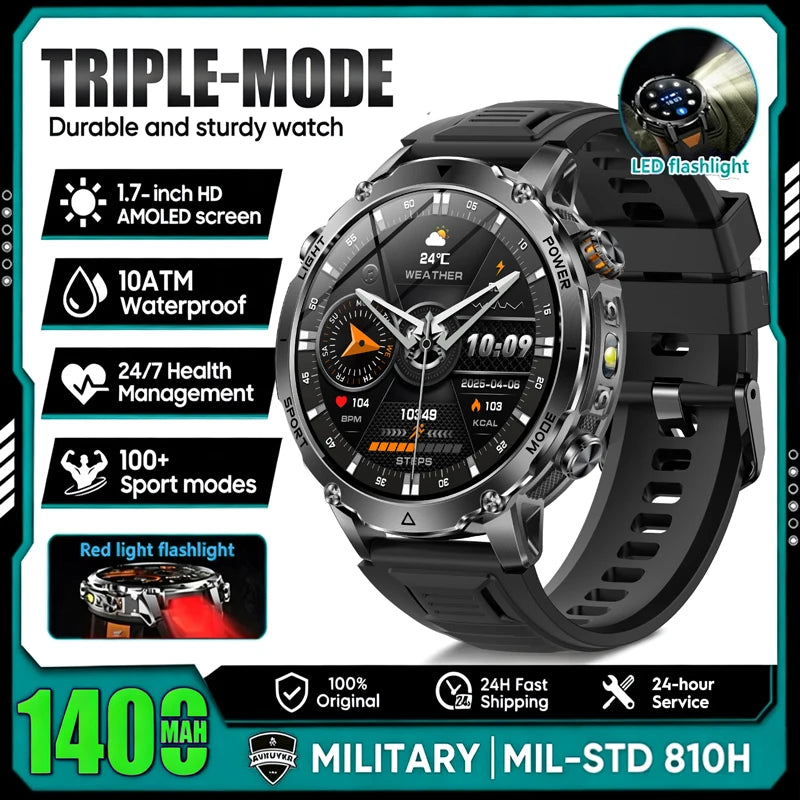 Outdoor AMOLED Smartwatch with Flashlight and Bluetooth Calling