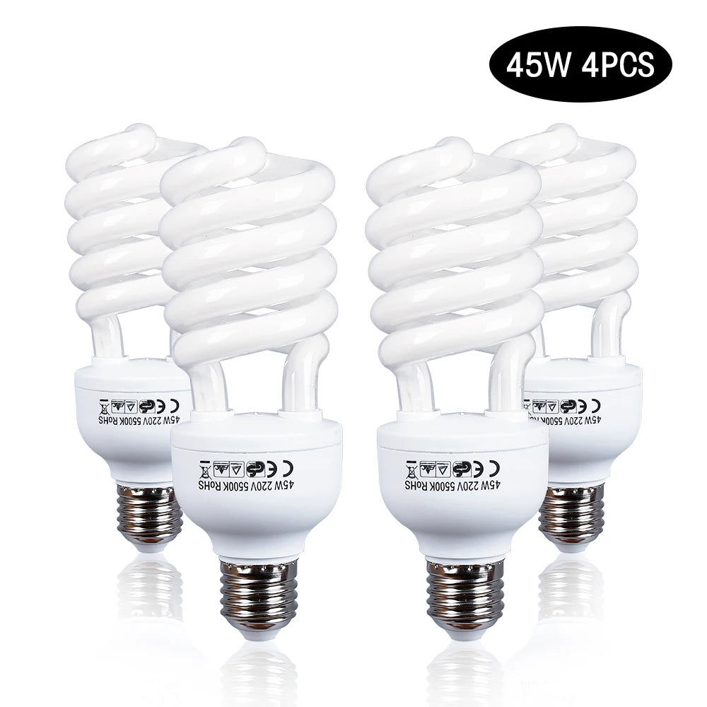5500K Lumière du jour pour photographie 4 PIÈCES 45W Haute luminosité  Ampoules fluorescentes E27 pour studio photo vidéo