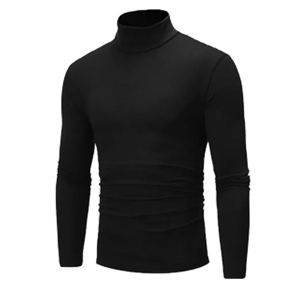 Autumn Spring Men's Bottoming Turtleneck Tops Slim Fit High Elastic Pullover Solid Color Stretchy Tees Basic Male Costume