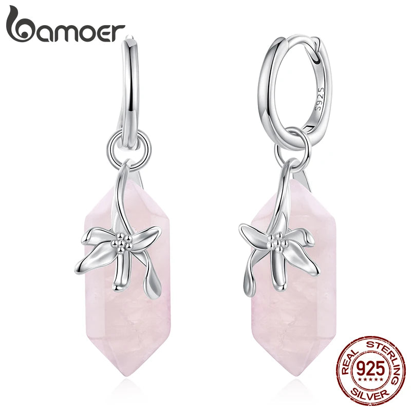 Orecchini a cerchio con pendente rosa e fiore BSE1288