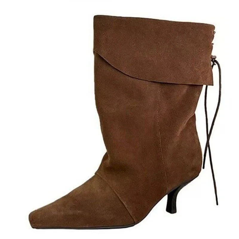 Stivaletti donna Liyke effetto suede con ampio risvolto