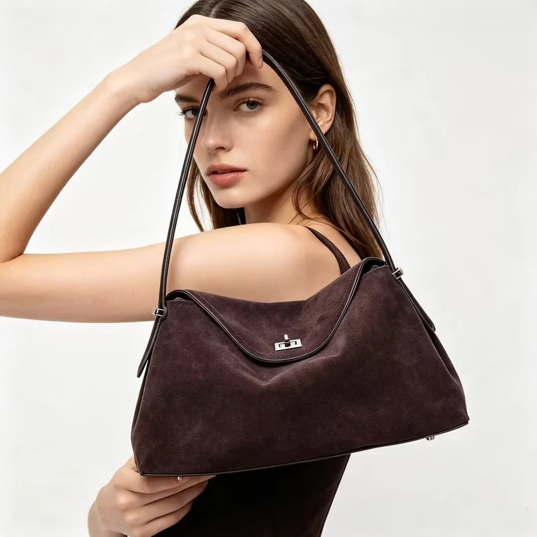 Suede Genuine Leather Women's Bag 2026 Luxury Brand Handbag Totes With Adjustable Shoulder Strap Large Capacity Crossbody Bags