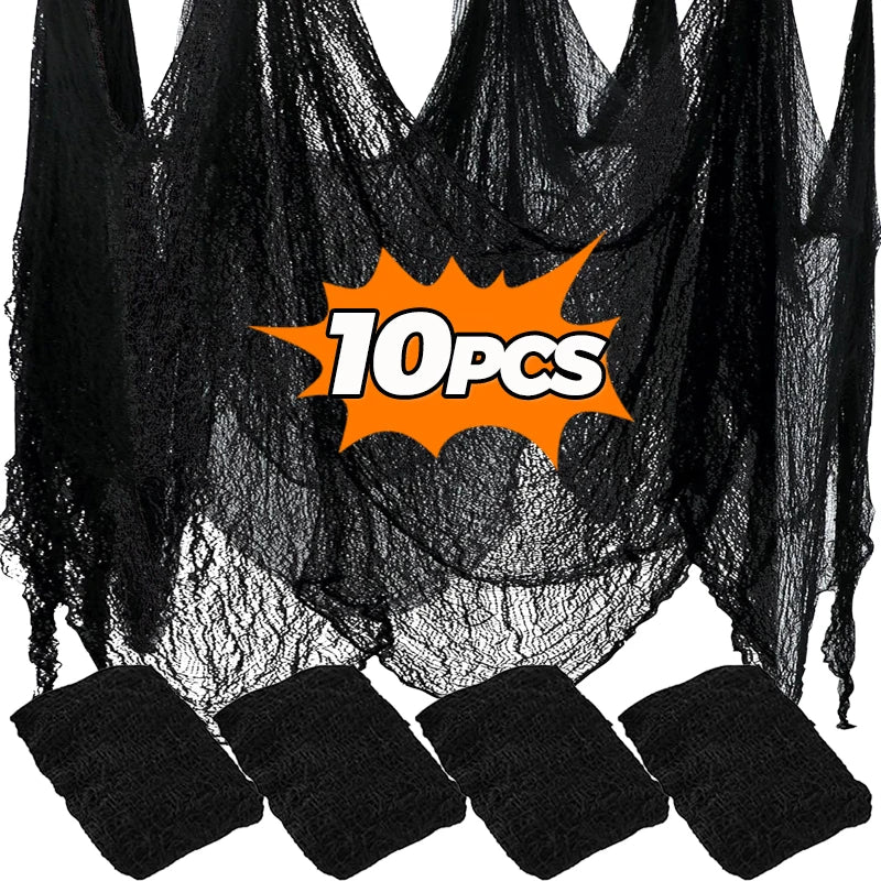 Telas Negras Espeluznantes para Halloween 76x198cm Telas de Malla Tipo Queso Telas de Gasa para Fiesta de Halloween Telas de Malla para Telarañas de Pared Telas para Escenas de Terror Accesorios