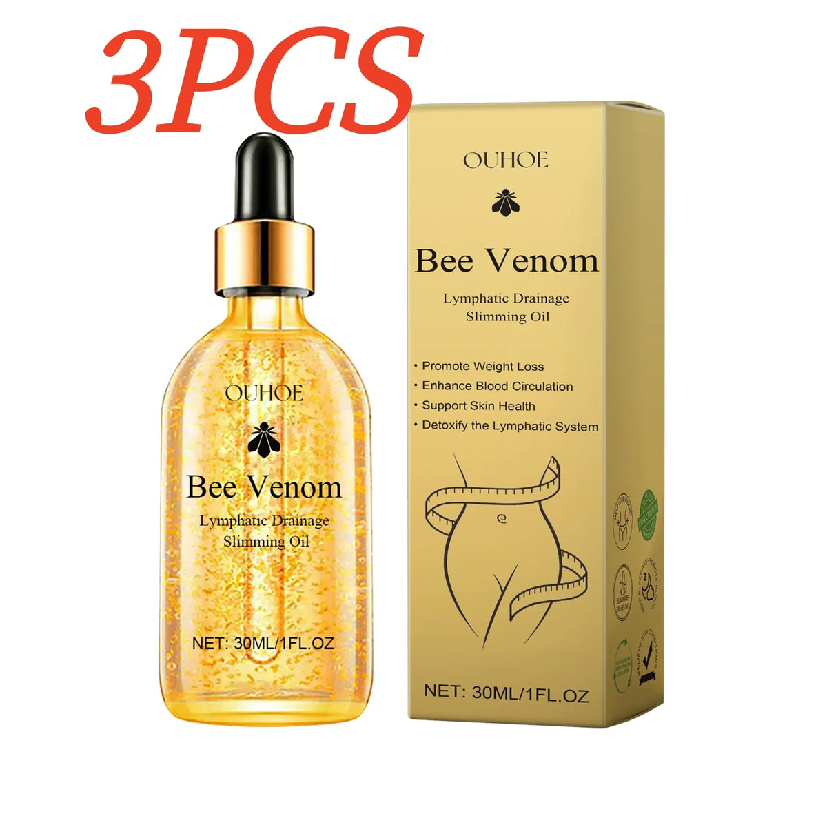 Aceite adelgazante con veneno de abeja para drenaje linfático, pérdida de peso, reafirmación y tonificación corporal, hidratación, quema de grasa y masaje anticelulítico