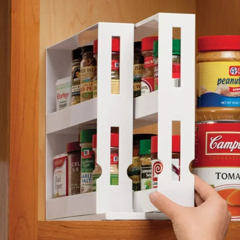 Rangement rotatif multifonction à 2 niveaux pour épices et condiments, étagère pivotante pour la cuisine ou la salle de bains, accessoire pratique pour la maison