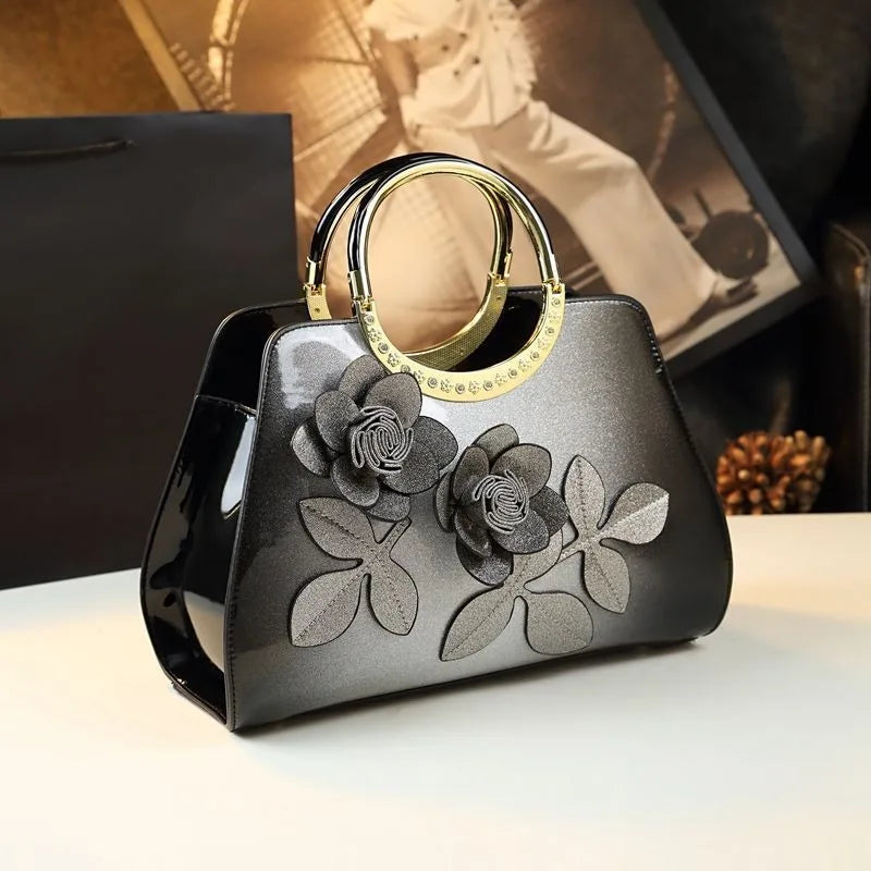 Light Luxury and Versatile Bag, 2026 New Fashion Patent Leather Flower-Patterned Elegant Women's Handbag