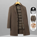 Casual Men's Long-Length Woolen Coats 2026 Winter Detachable Duck Down Liner Overcoat Outwear Warm Wool Windbreaker Puffer Coats