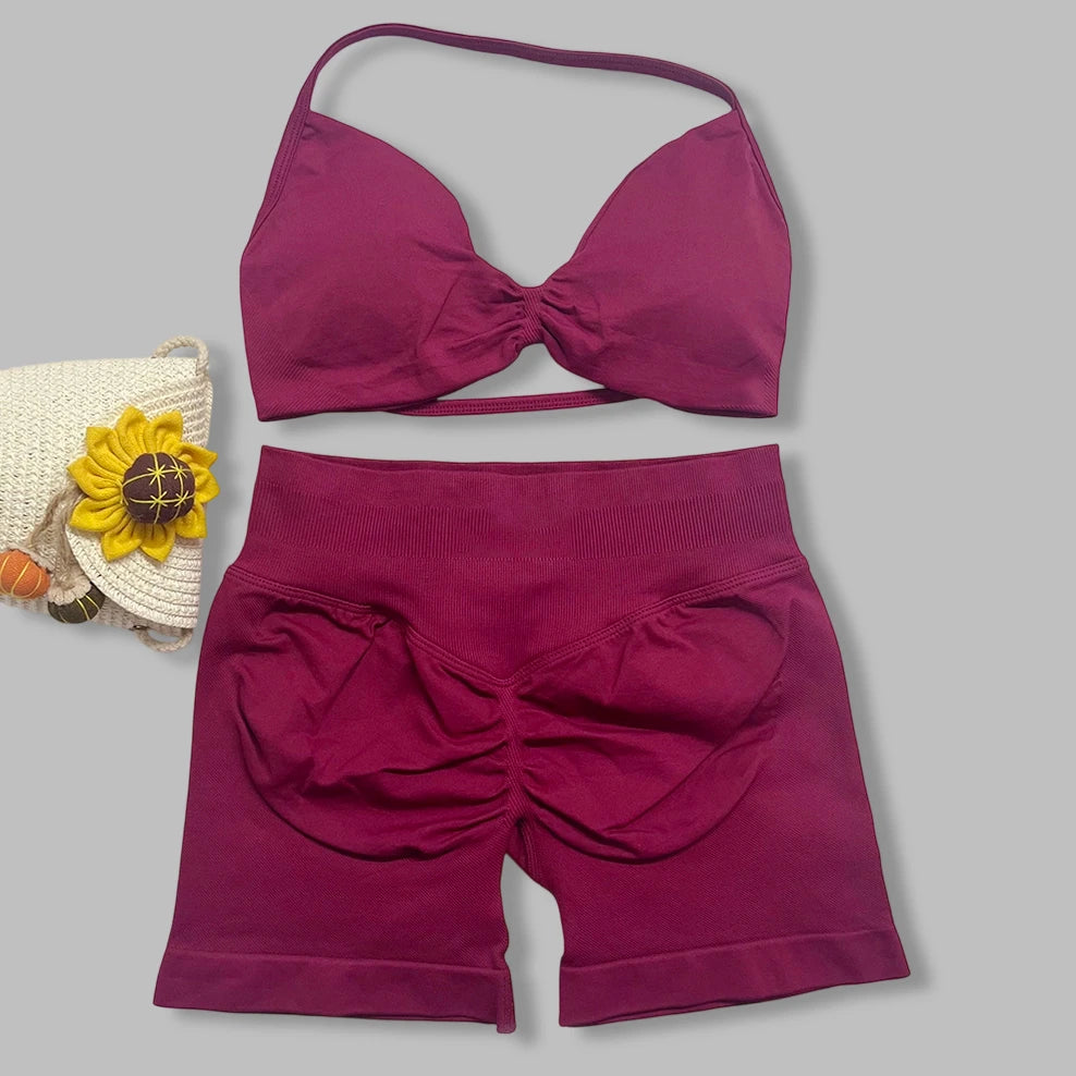 Ensemble yoga femme, 2 pièces, haut et short