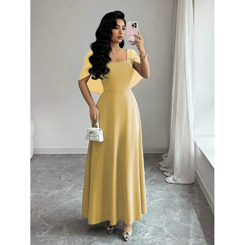 Abito midi svasato da donna senza maniche, scollo quadrato