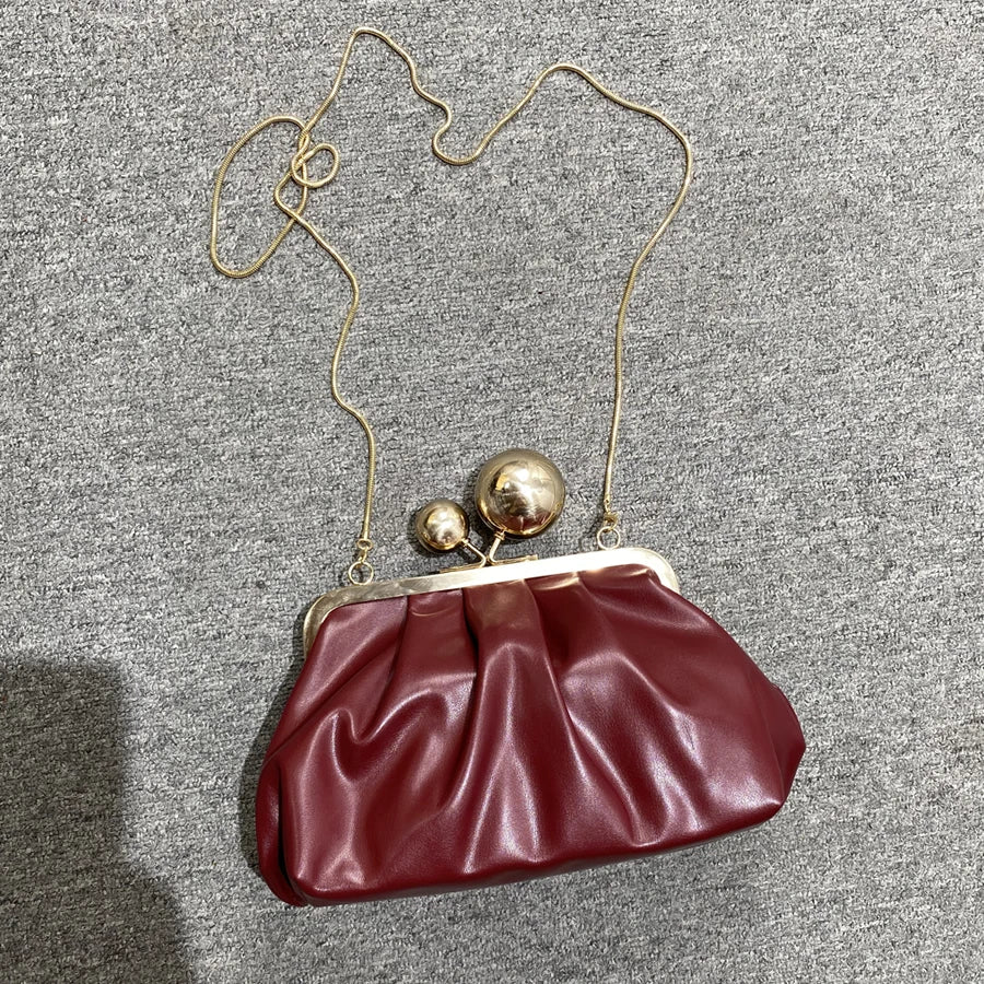 Shell Pleated Little Golden Ball Decorate Clip Bag For Women Luxury Designer Handbag Purse New Fashion Chain Shoulder Crossbody