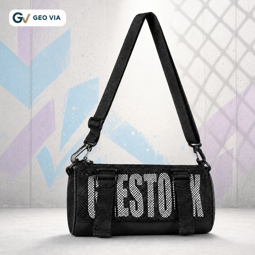 Streetwear Crossbody Bag Mini Barrel Shoulder Bag Lightweight Mesh Sling Pack for Men Women Hip Hop Gym Dance Travel Daily Use