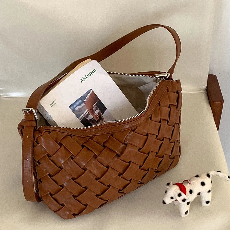 PU Soft Handmade Weave Underarm Bags For Women Luxury Designer Handbag And Purse 2026 New In Fashion Simple Commuting Shoulder