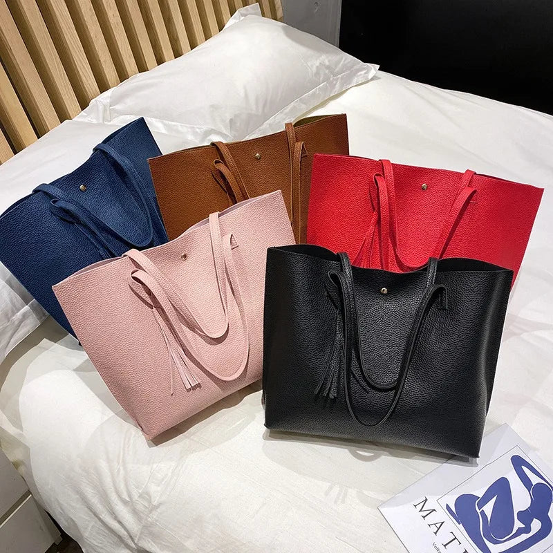 Big Black Shoulder Bags for Women Large Hobo Shopper Bag Solid Color Quality Soft Leather Crossbody Handbag Lady Travel Tote Bag