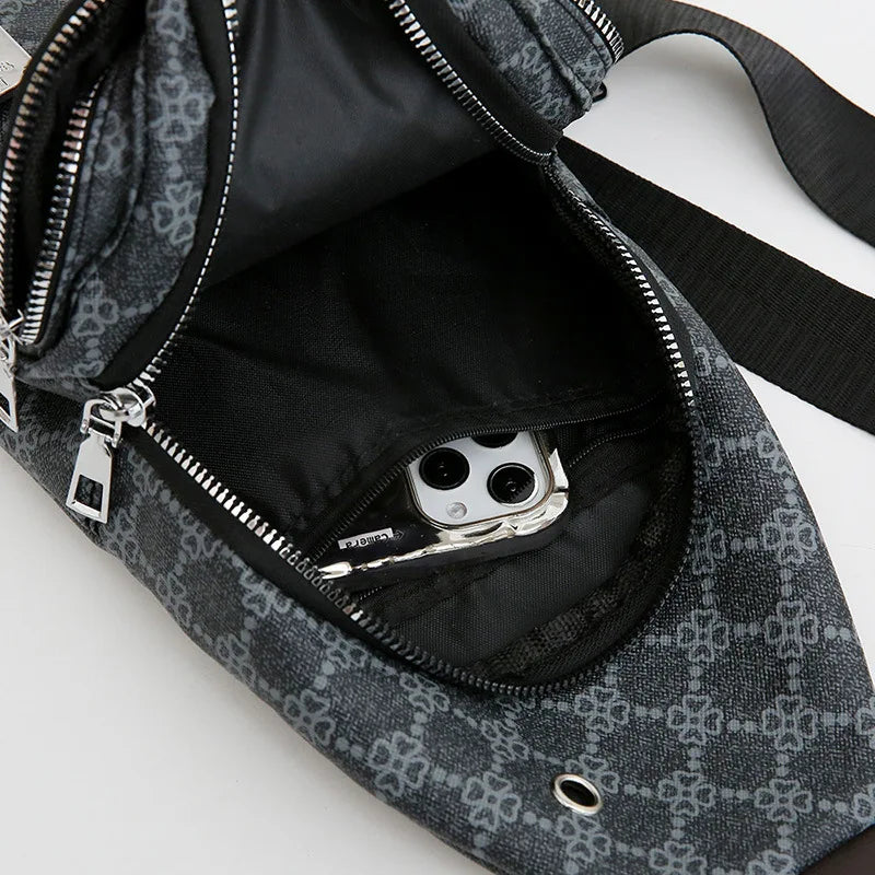 Men’s PU Crossbody Chest Bag with Earphone Opening