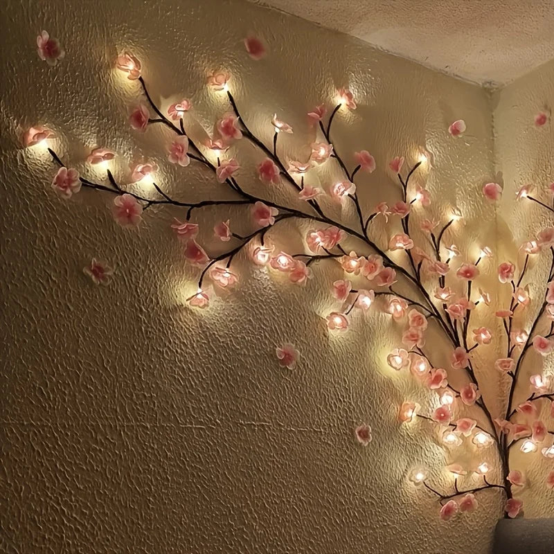Flexible Lichterkette mit Kirschblütenzweigen, Sakura-Girlandelichter mit integriertem Kupferdraht, Vintage-Ambientebeleuchtung für Flure
