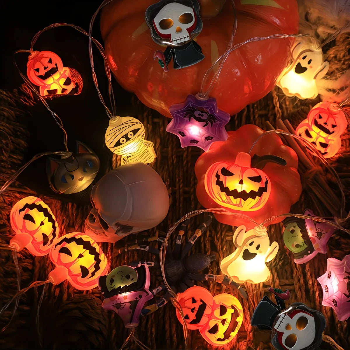 10/20 LED Halloween Lichterkette Geist Kürbis Mumie Skelett Spinne Feenlicht Batteriebetrieben für Party Gruselhaus Deko